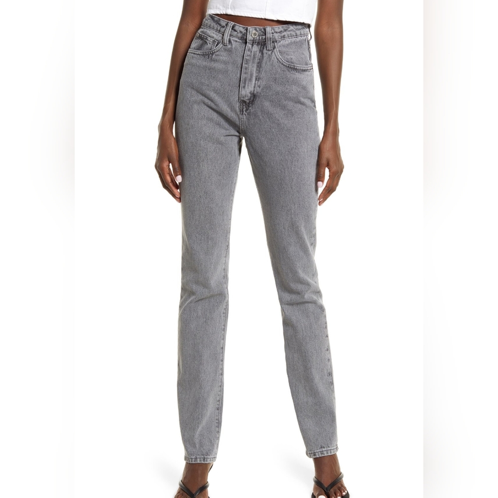 NWT WE WORE WHAT "The Icon" High Waist Straight Leg Bootcut Jeans, Washed Grey